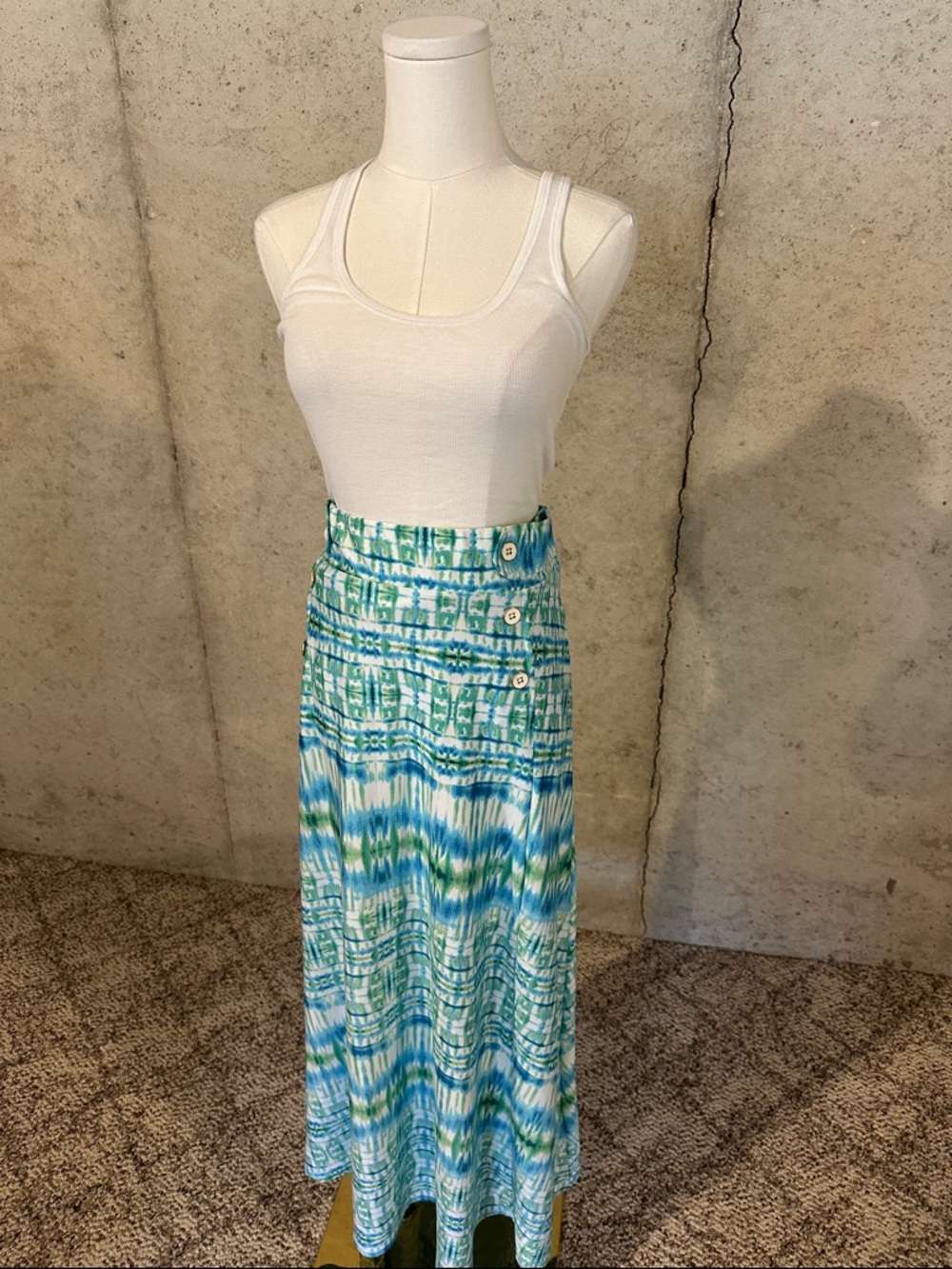 Blue Green Tie Dye Midi Skirt Robert Louis Size Large Vacation Summer Flowy